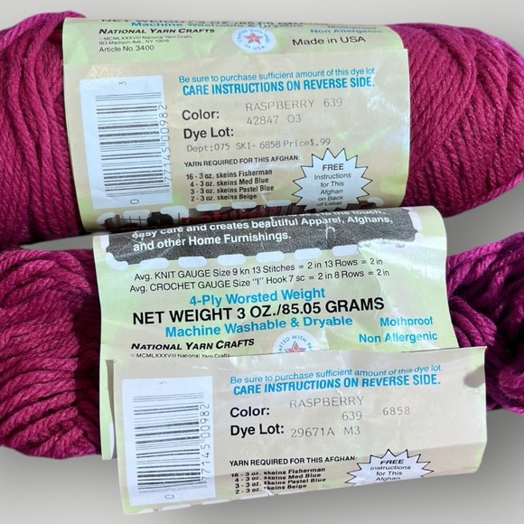 🟢5/$25  Lot DuPont Acrylic Raspberry Yarn - Picture 4 of 5